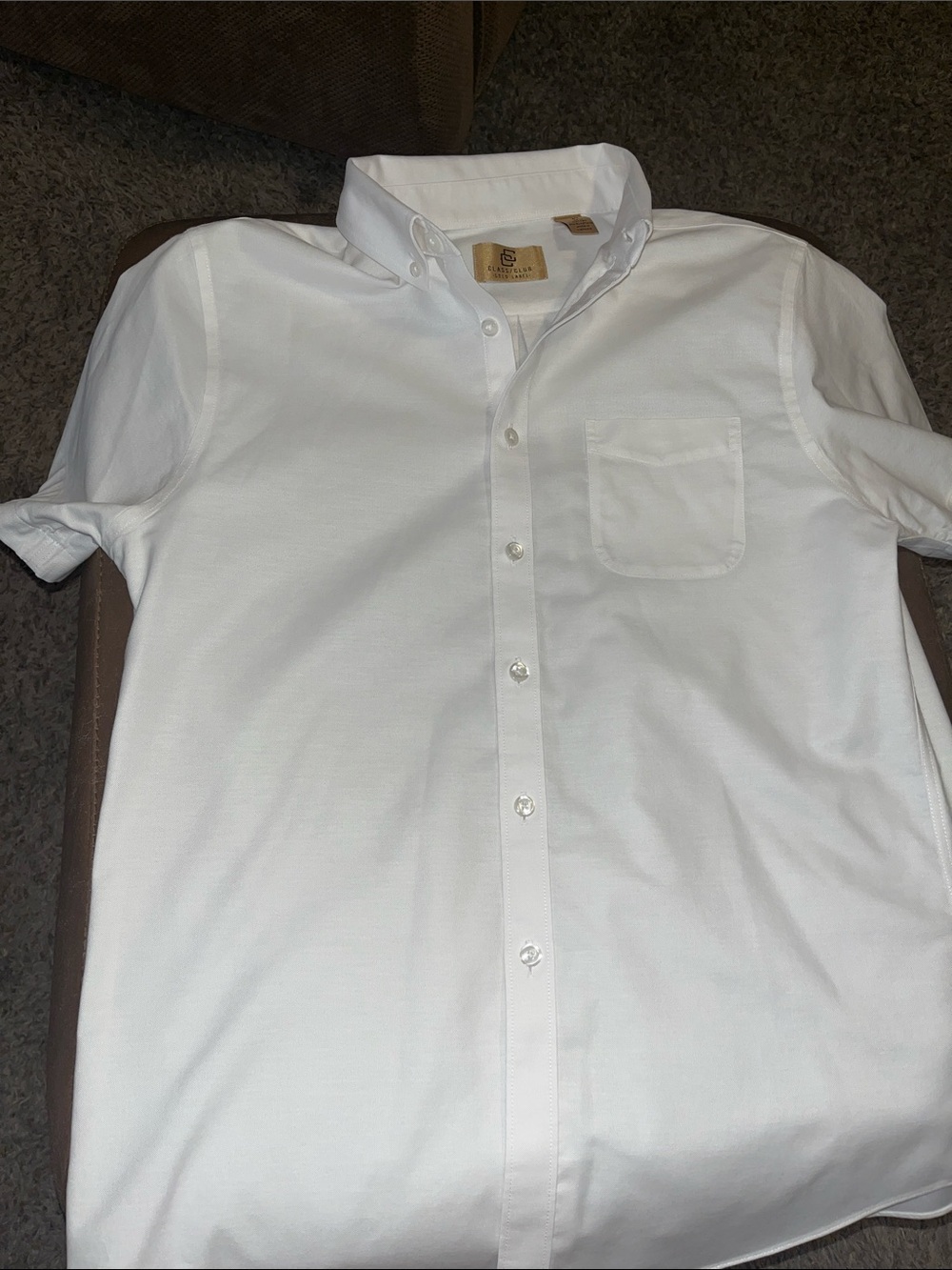 White Short-Sleeve Button-Down Shirt with Chest Pocket - Kids